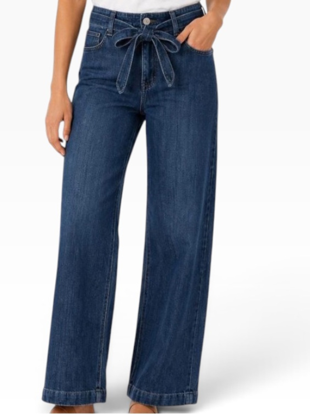 J. crew Paper-bag Blue Denim Jean Pants with Tie Belt Wide Leg Crop Item BX563